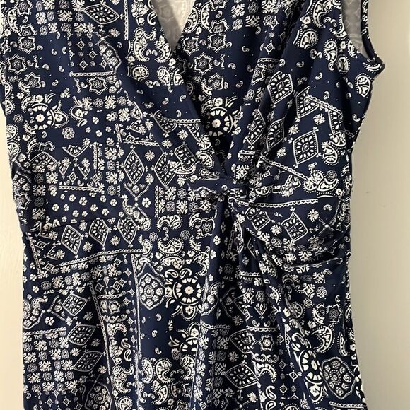Lands’ End print sleeveless dress with side twist in soft cotton blend size L/P - Picture 3 of 9